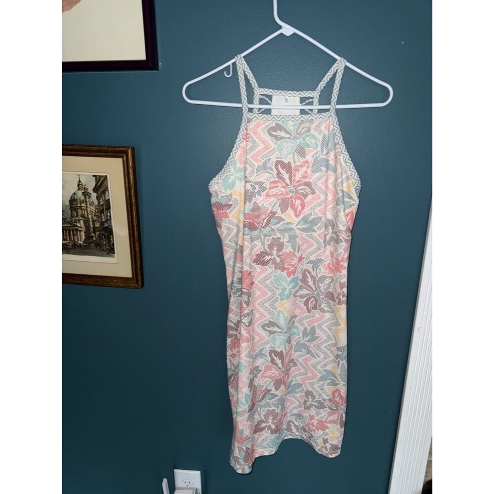 Prana High-Neck Floral Midi Dress in Pastel Pink, Mint & Gray 257